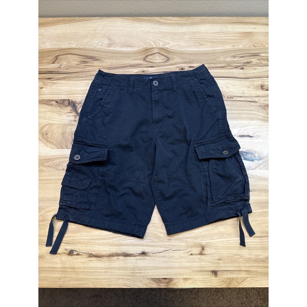VTG Y2K American Eagle Shorts 32 Black Cargo Paratrooper Baggy Longboard
